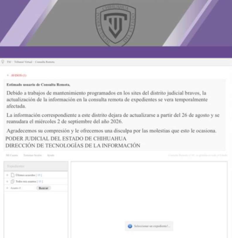 Falla la consulta remota en el Distrito Judicial Bravos