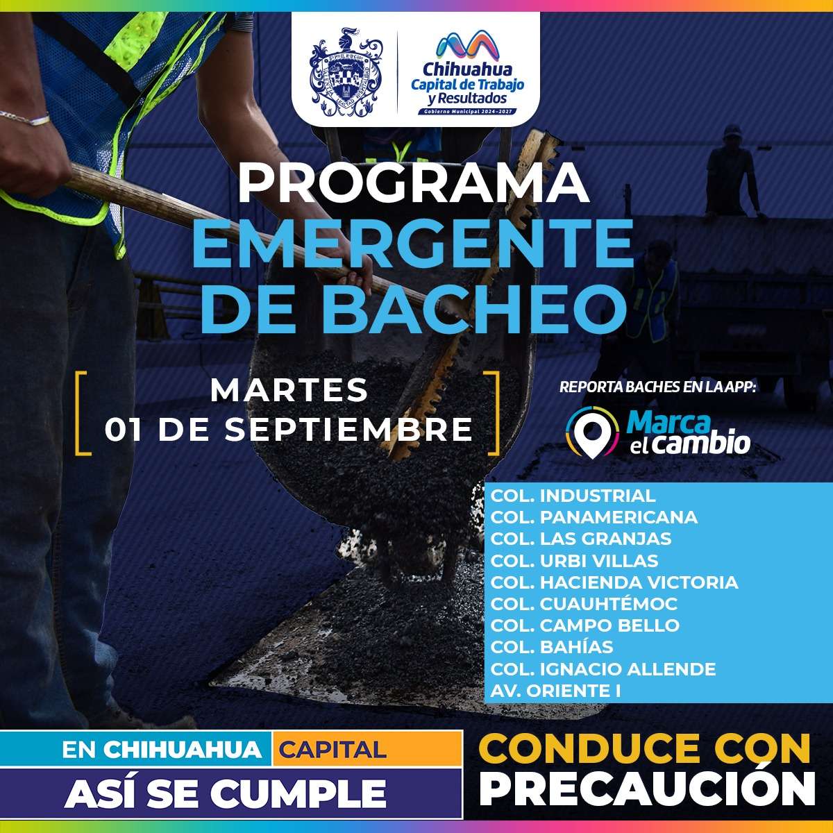 Atenderán baches en 10 zonas de la ciudad durante este martes