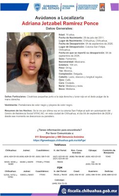 Desaparece jovencita de 15 años en la colonia San Felipe 