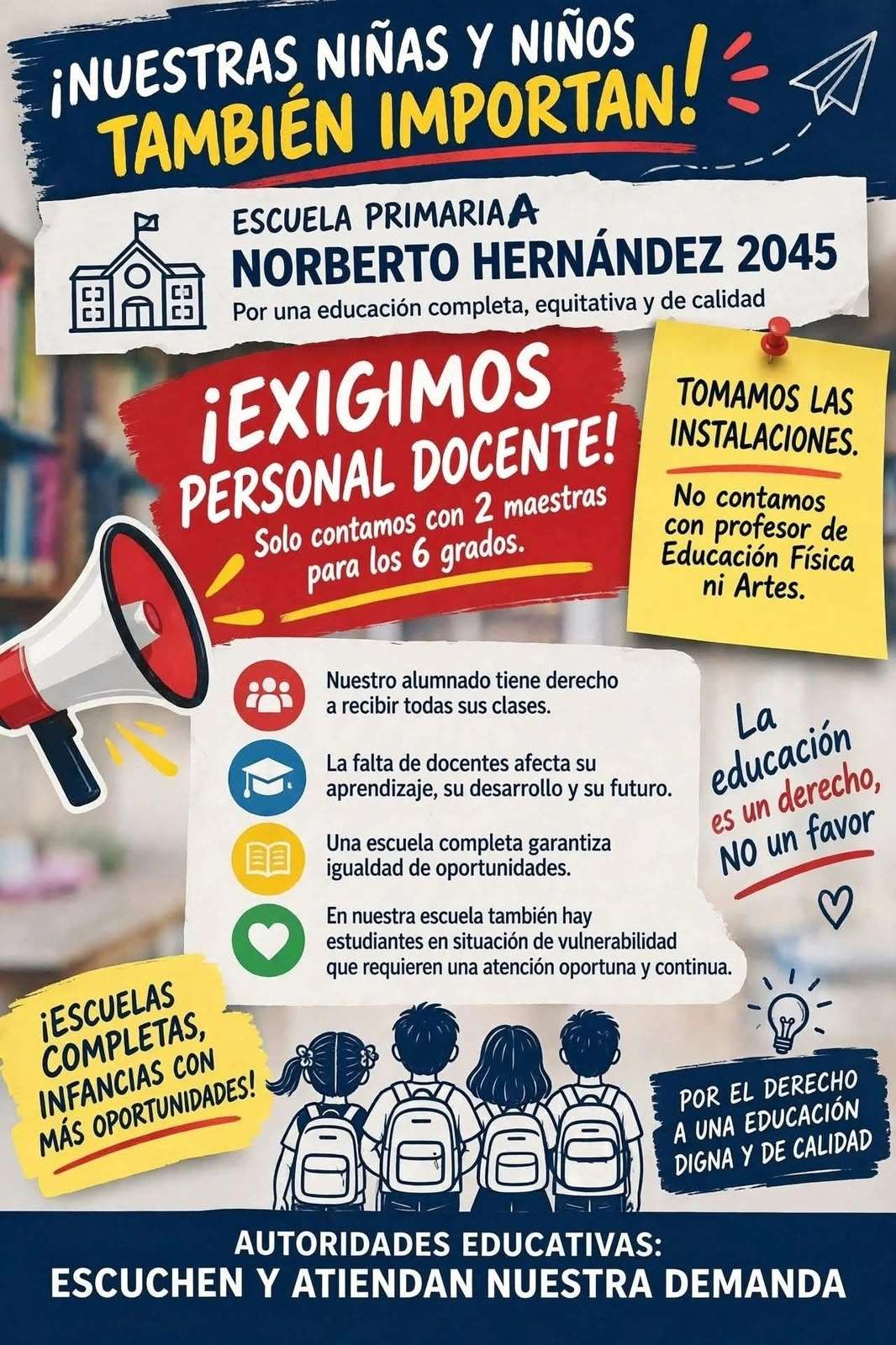 Reducen clases en primaria de Juárez; solo hay 2 maestros para 6 grupos