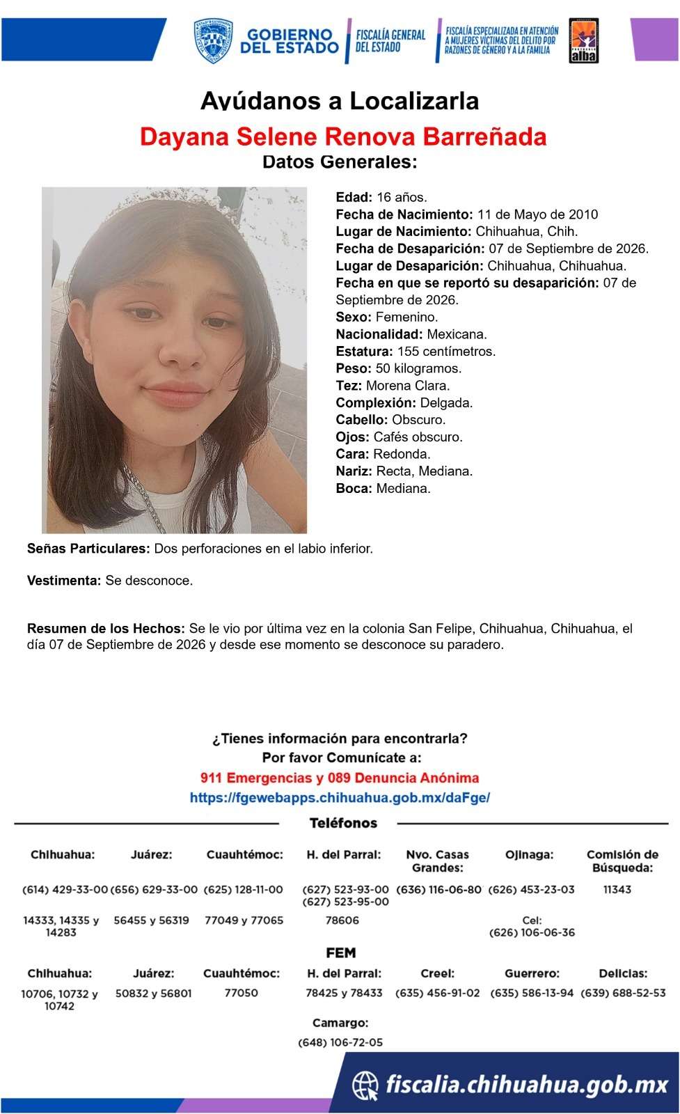 Buscan a jovencita de 15 años desaparecida en la San Felipe