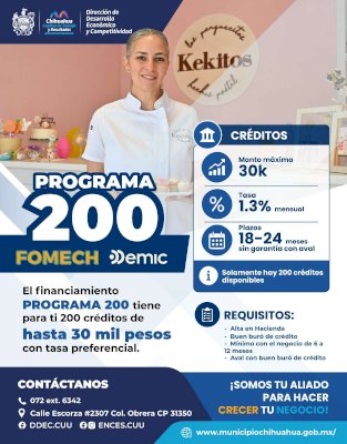 Ofrece Municipio créditos de hasta 30 mil pesos a microempresas