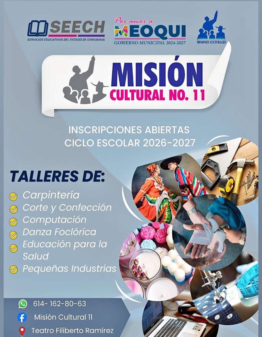 Abren convocatoria para talleres de Misión Cultural No. 11 en Meoqui