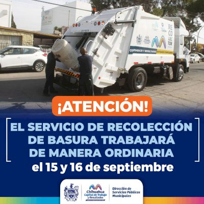 Operará con normalidad recolección de basura el 15 y 16 de septiembre