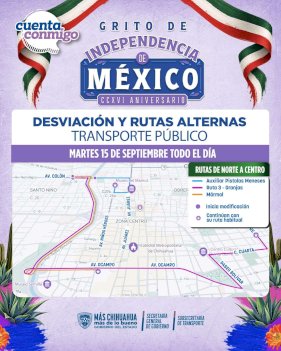 Anuncian cambios en rutas de transporte urbano por el Grito