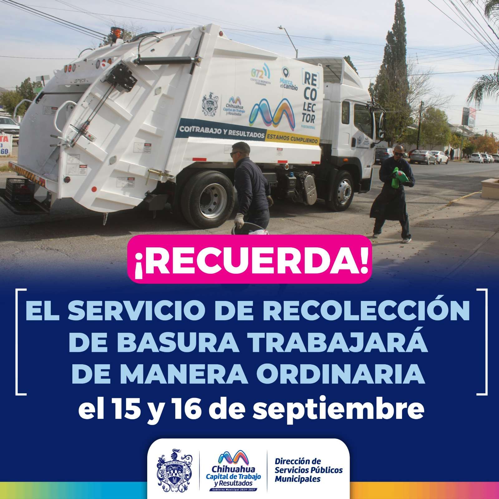 Garantizan recolección de basura durante el 15 y 16 de septiembre