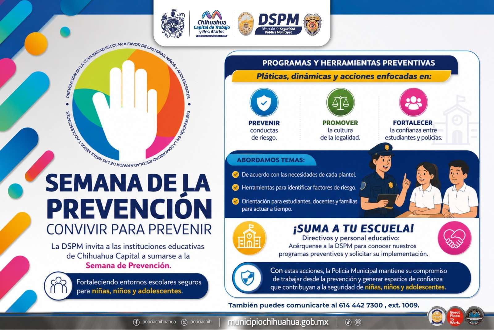 Invita Dspm a escuelas a sumarse a la Semana de Prevención
