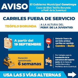 Advierten cierre de carriles en Teófilo Borunda y Perijuv 