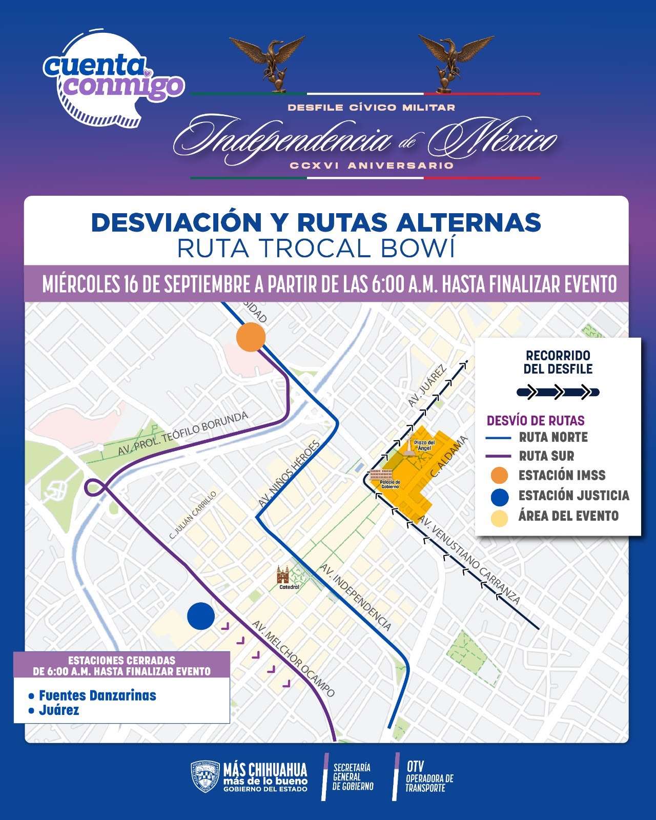 Desviarán ruta troncal del Bowí por desfile del 16 de septiembre