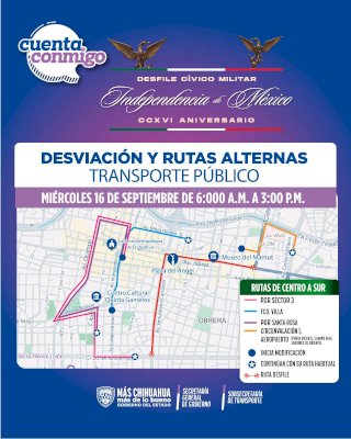 Modifican rutas de transporte por desfile del 16 de septiembre