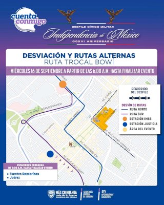 Desviarán ruta troncal del Bowí por desfile del 16 de septiembre 