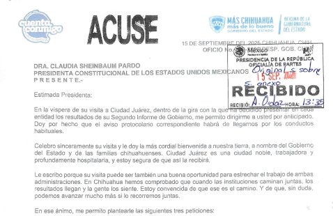 Pide Maru a Sheinbaum recibirla en Ciudad Juárez