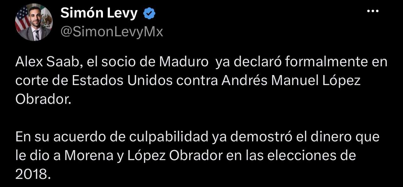 Afirma Levy que Alex Saab declaró financiamiento a Morena y AMLO  