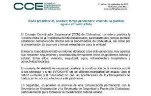 Ve CCE positiva visita presidencial pero urge atender temas clave
