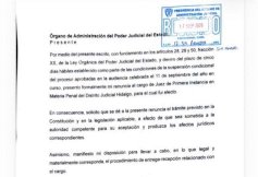 Entrega su renuncia formal el Juez Manuel Jurado