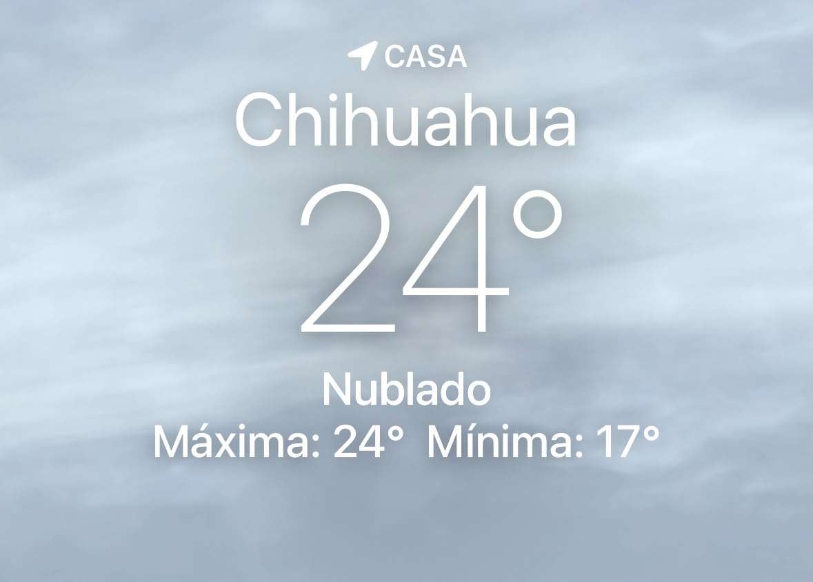 Registra Chihuahua máxima de 24°C con cielo nublado en la tarde 