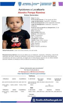 Buscan a menor de 2 años desaparecida en Guachochi