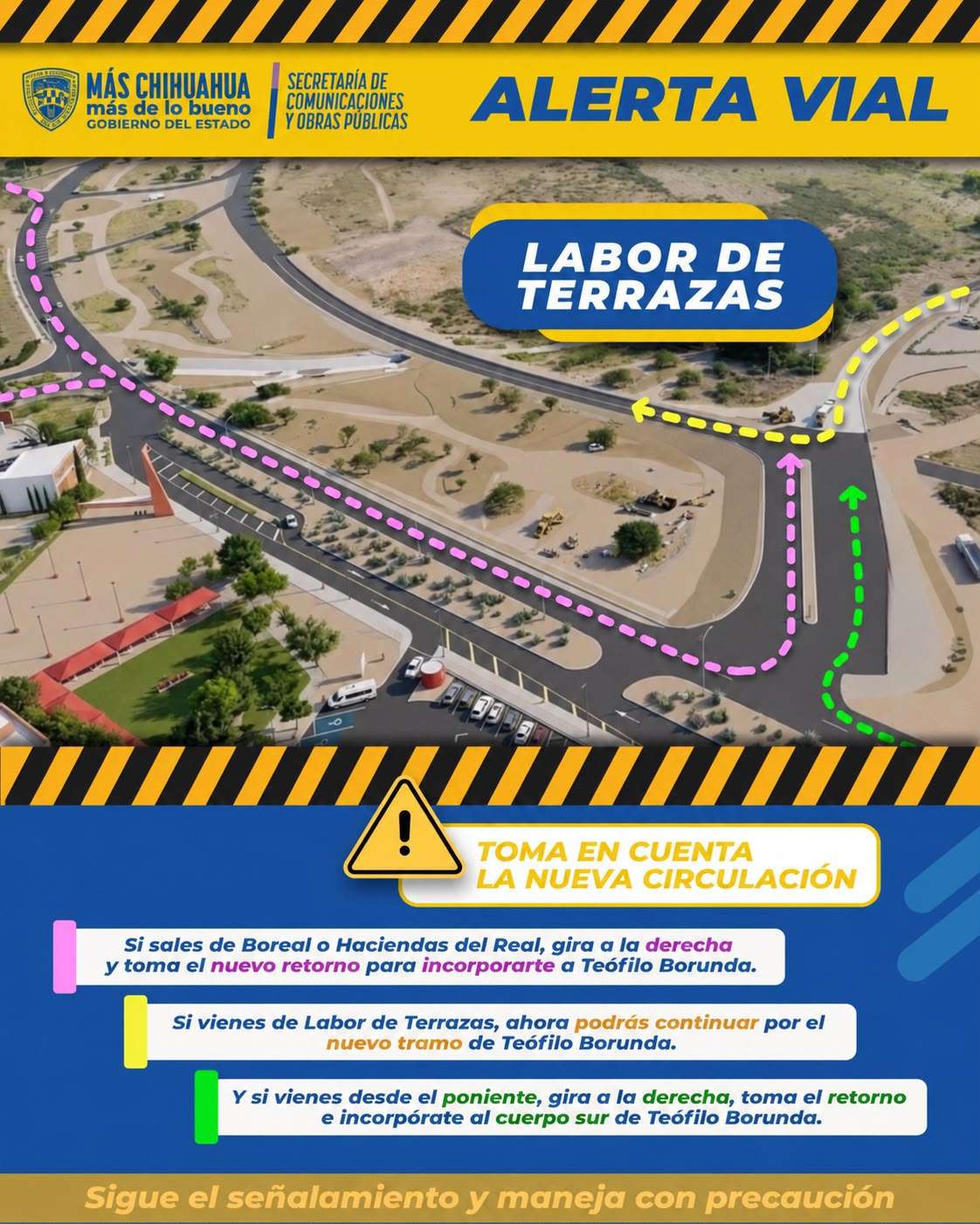 Modificarán circulación en Teófilo Borunda por apertura de nuevo tramo