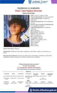 Solicitan ayuda para localizar a Víctor Yahir Nájera