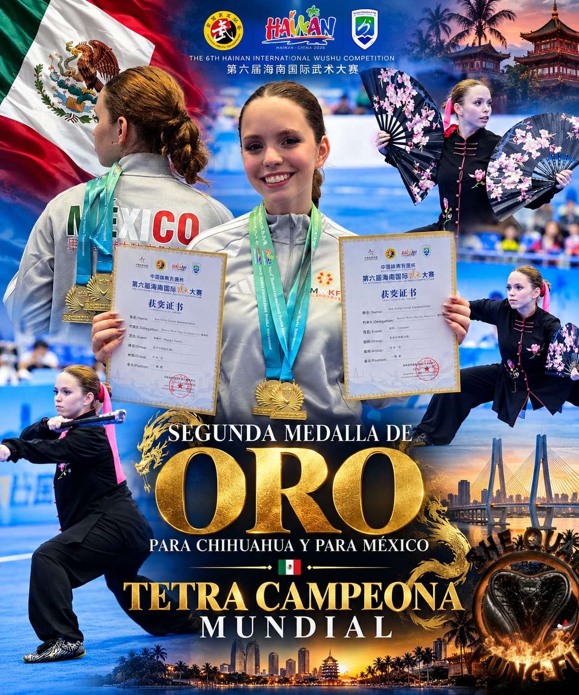 Conquista Ana Sofia Haikou: dos oros para Chihuahua y México