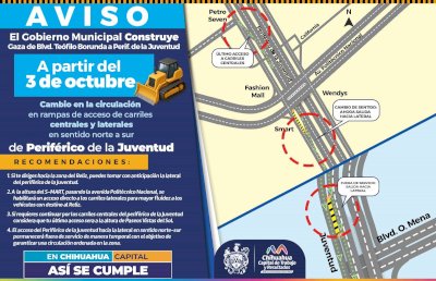 Modifican circulación en el periférico de la Juventud