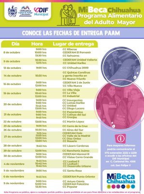 Anuncia DIF fechas de entrega del PAAM 2026 en Chihuahua