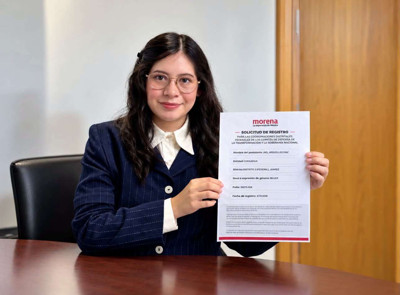 Se registra Jael Argüelles por Distrito 03 Federal de Morena en Juárez
