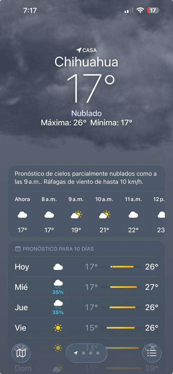 Registra Chihuahua mañana fresca de 17°C
