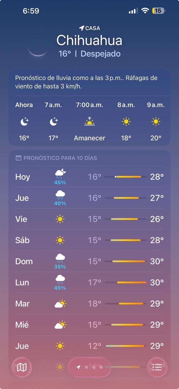 Inicia Chihuahua la mañana con 16°C; prevén tarde calurosa