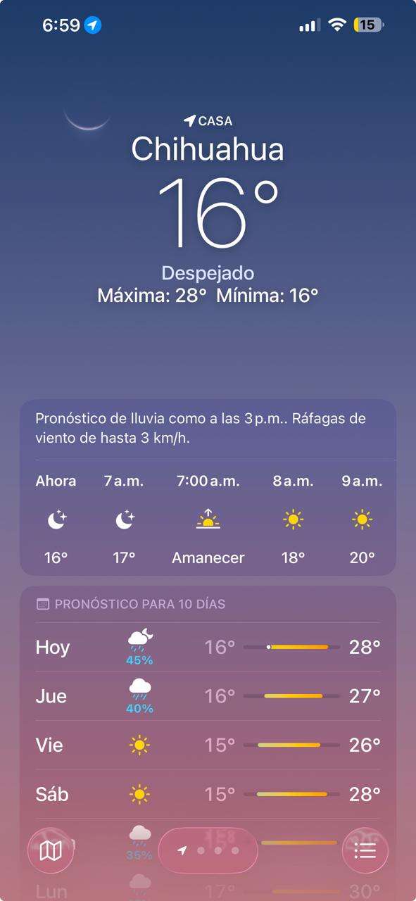 Inicia Chihuahua la mañana con 16°C; prevén tarde calurosa
