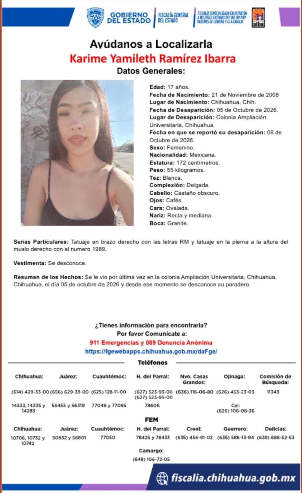 Desaparece jovencita en la colonia Ampliación Universitaria