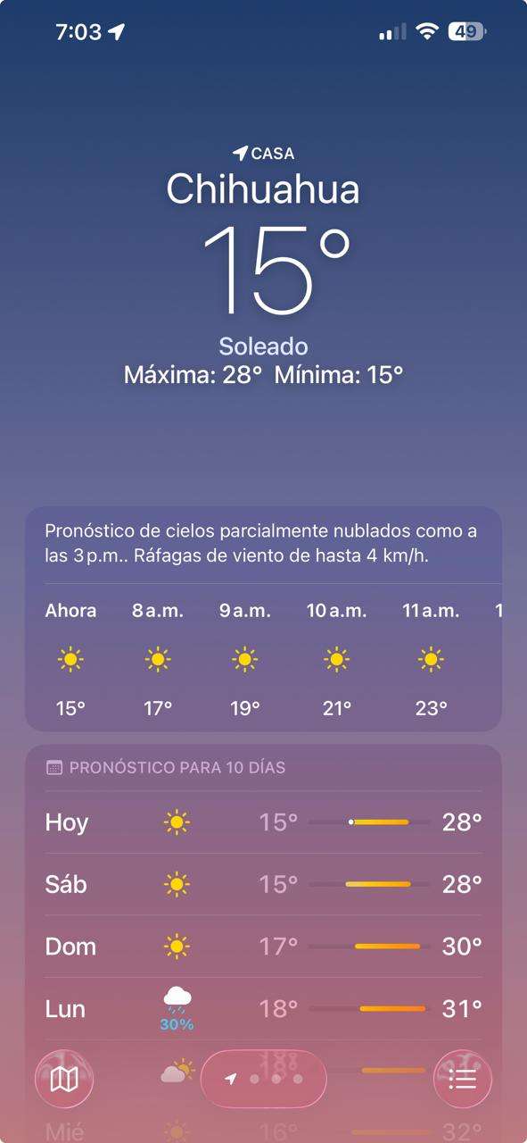 Marca Chihuahua 15°C al amanecer; prevén tarde calurosa 