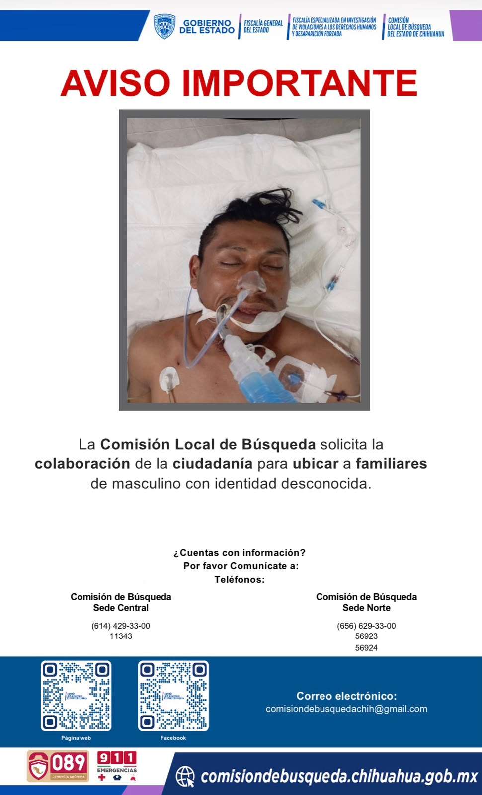 Buscan identificar a paciente internado en Cuauhtémoc
