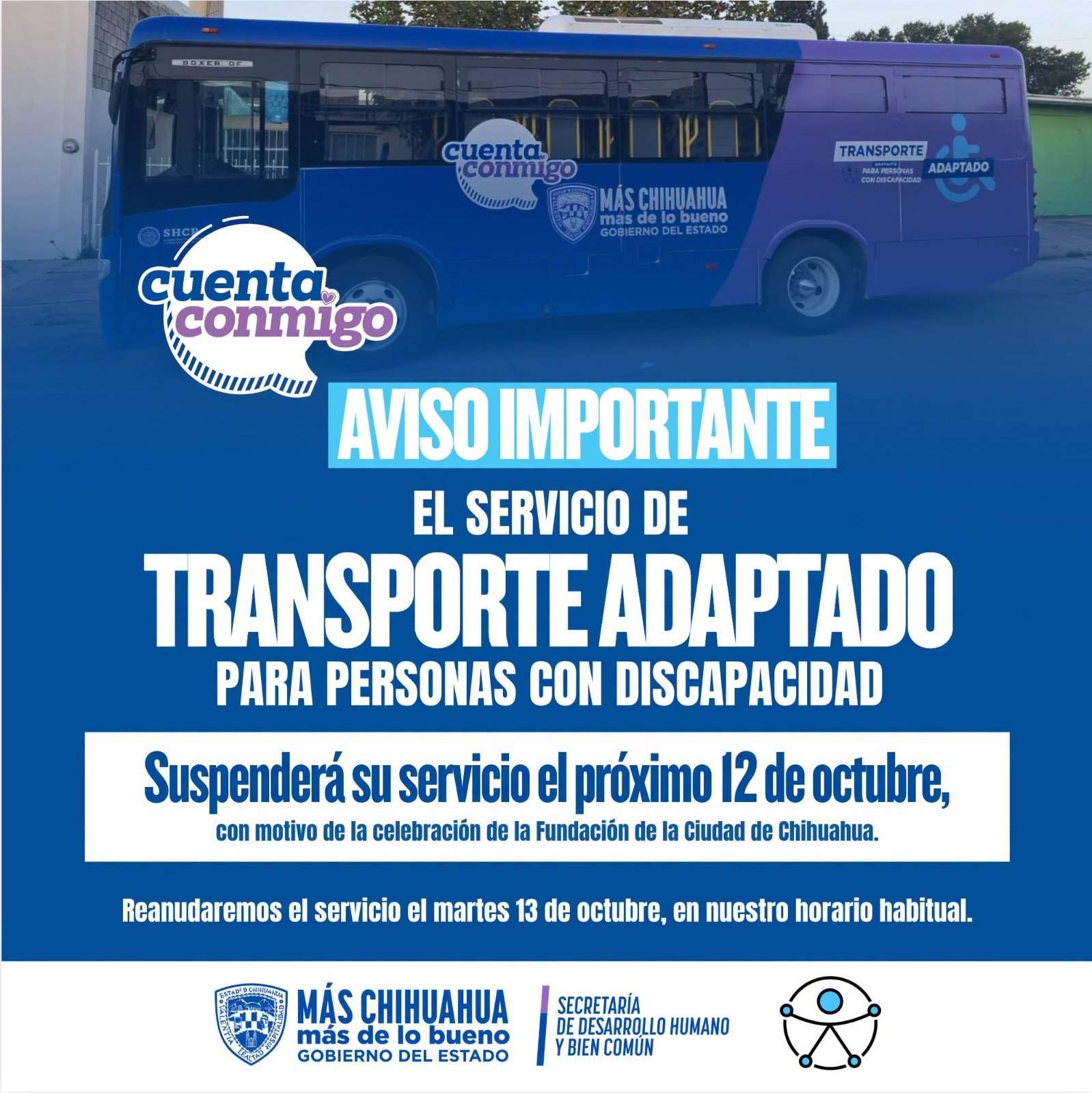 Suspenderán este lunes el servicio de Transporte Adaptado