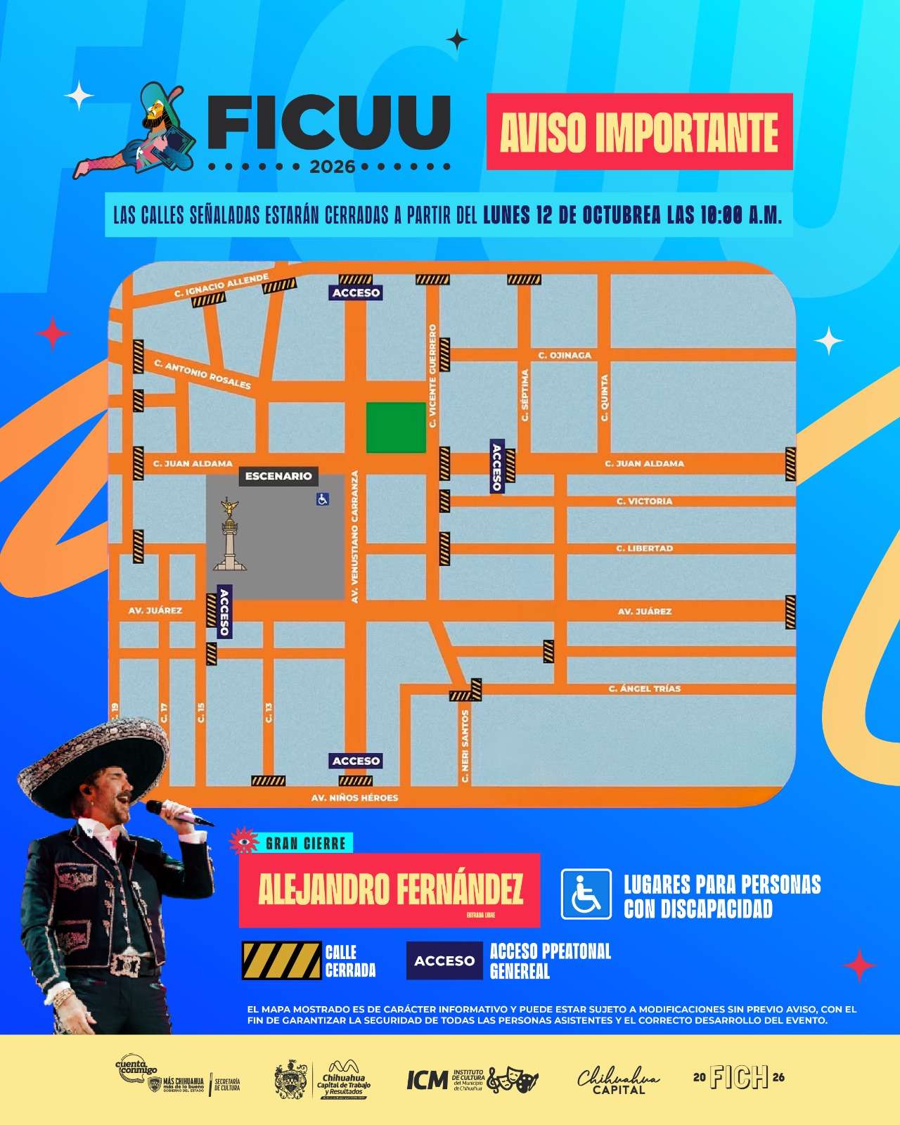 Anuncian cierres viales por concierto de Alejandro Fernández 