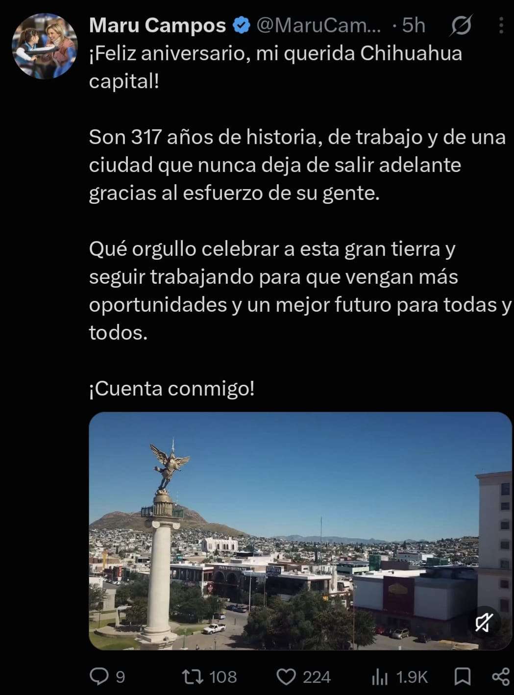 Felicita Maru Campos a Chihuahua por sus 317 años de historia