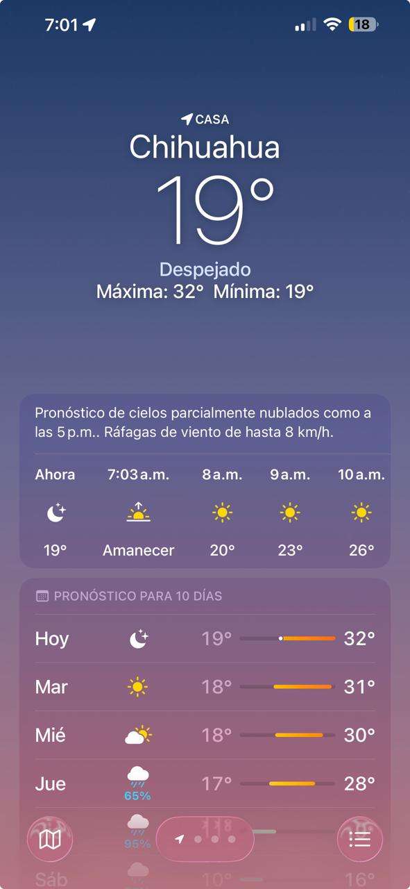 Inicia Chihuahua la semana a 19°C; prevén tarde calurosa 