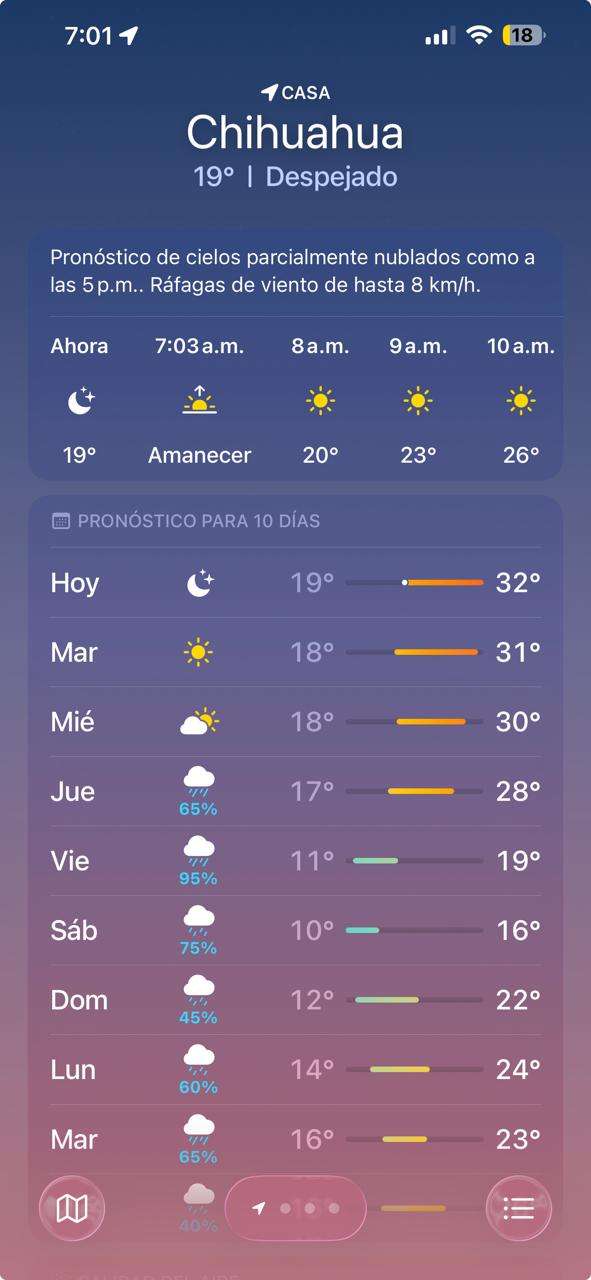 Inicia Chihuahua la semana a 19°C; prevén tarde calurosa 