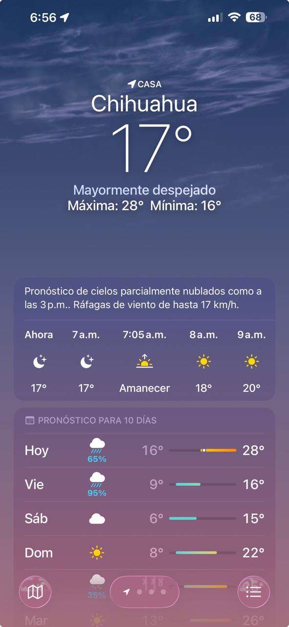 Registra Chihuahua mañana fresca de 17°C 