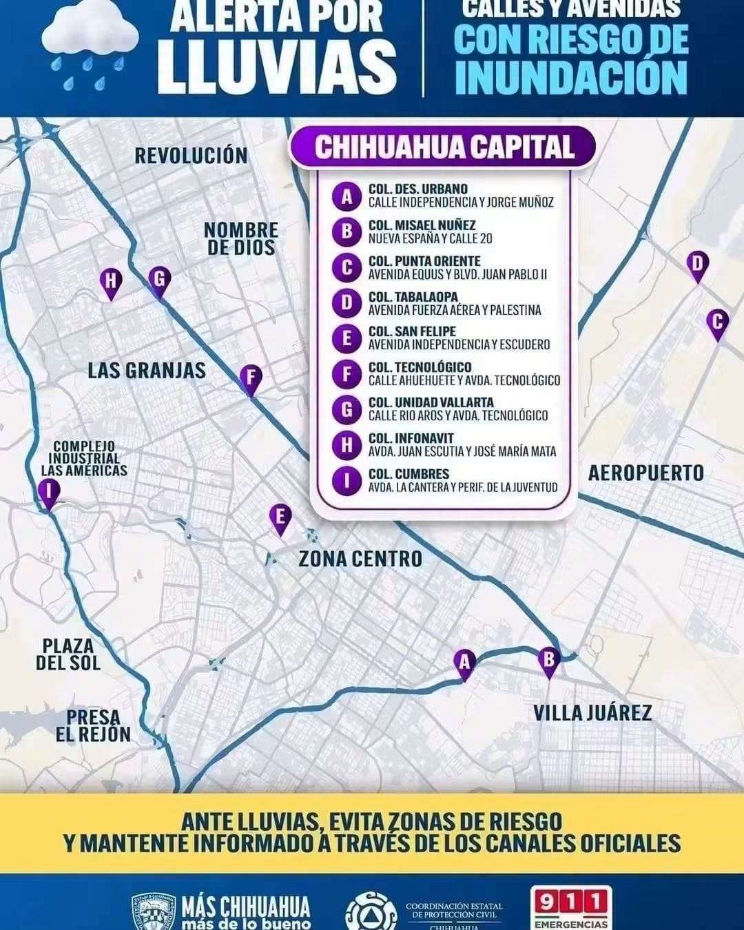 Alertan por nueve cruces de alto riesgo ante lluvias en Chihuahua