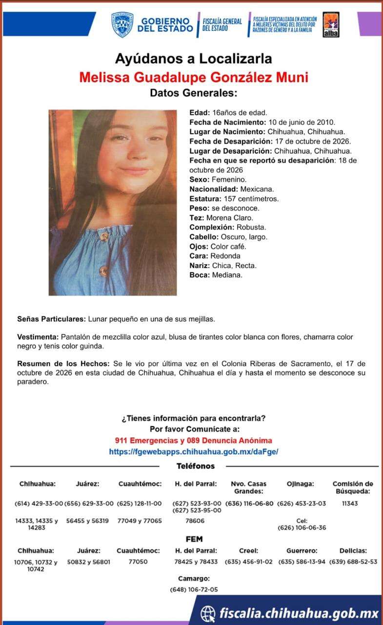 Solicitan ayuda para localizar a Melissa Guadalupe Gonzáles