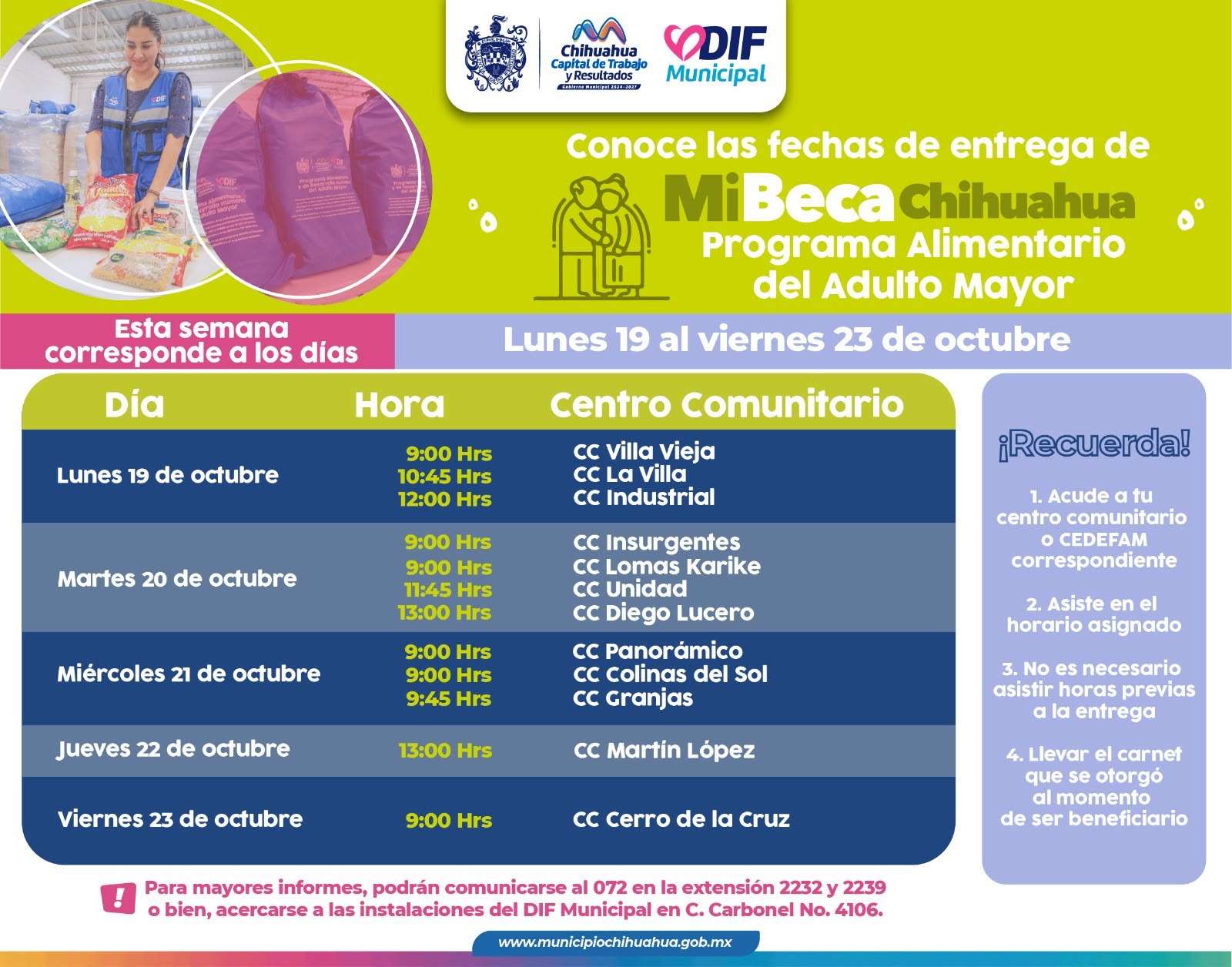 Conoce las fechas de entrega del programa alimentario