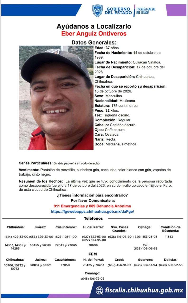 Solicitan ayuda para localizar a Eber Anguiz Ontiveros