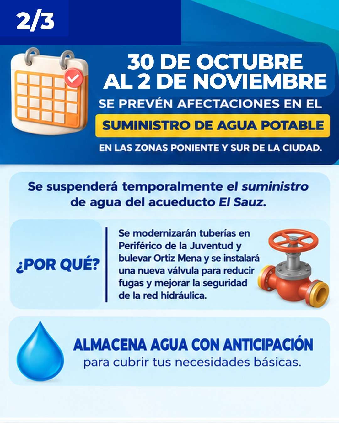 Alertan por cortes de agua a partir del 30 de octubre