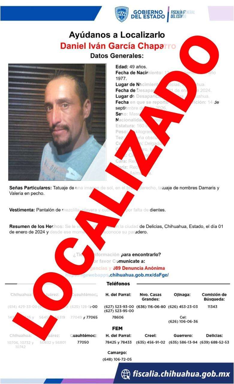 Localiza Fdzc a cinco ausentes en Chihuahua y Delicias