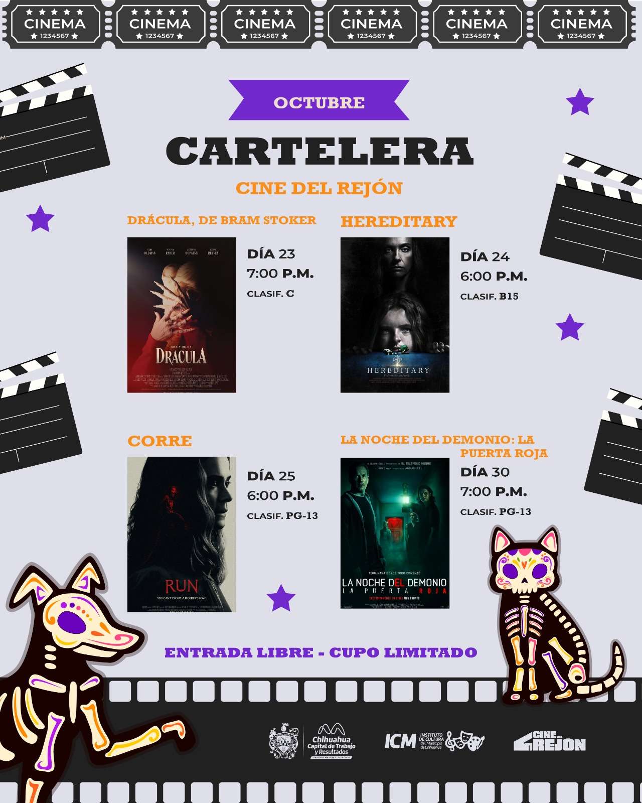 Invita a disfrutar de la cartelera de octubre del Cine del Rejón