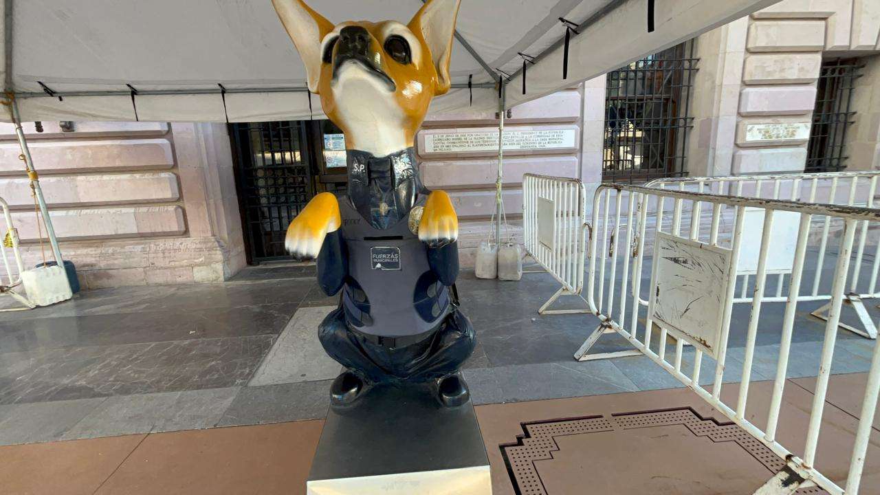 Resguarda perro policía entrada a la Presidencia Municipal
