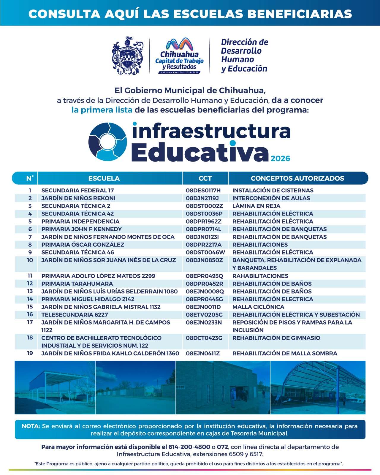 Publican lista de escuelas beneficiadas con Infraestructura Educativa 2026 
