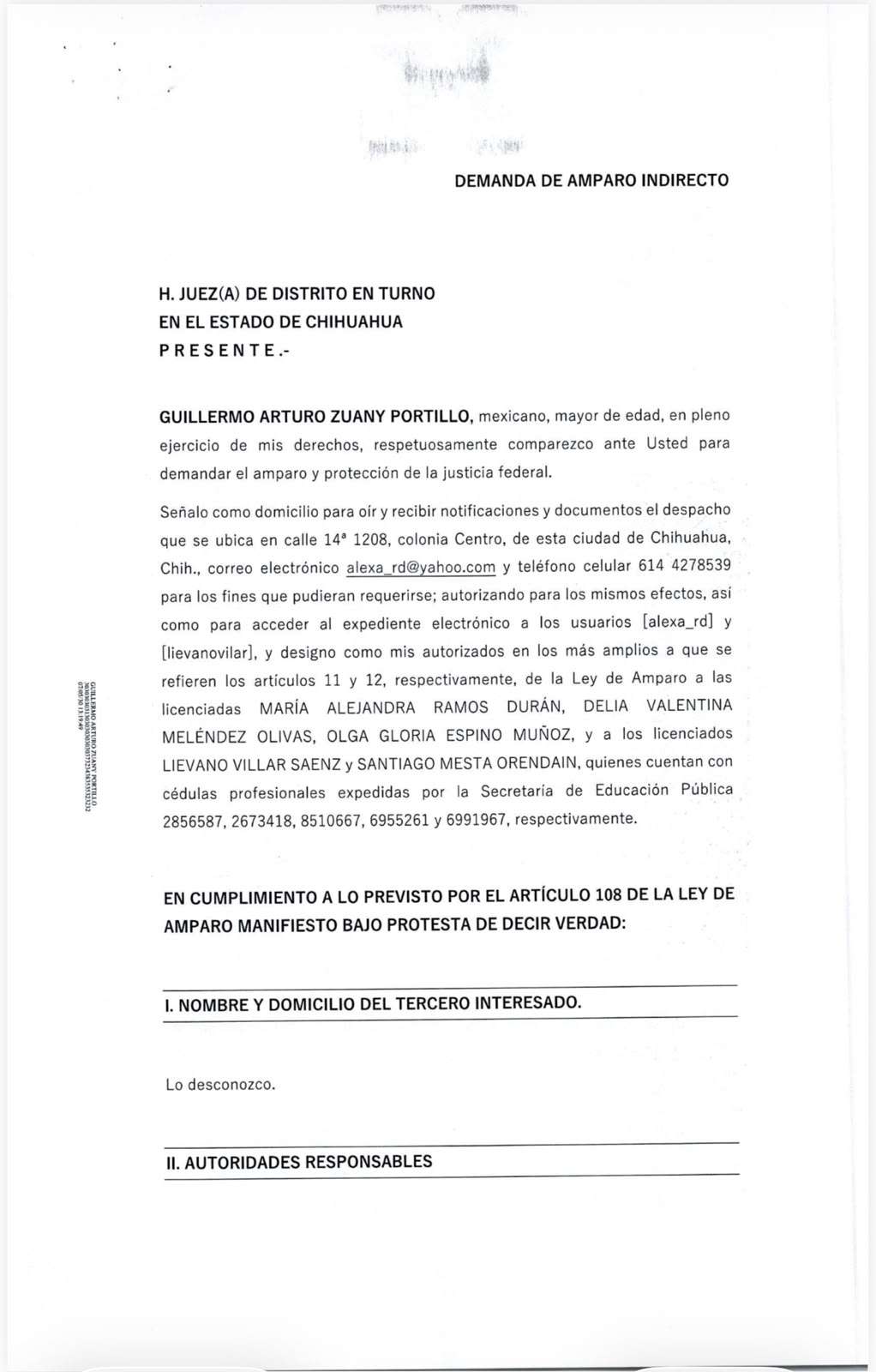 Pide Zuany amparo