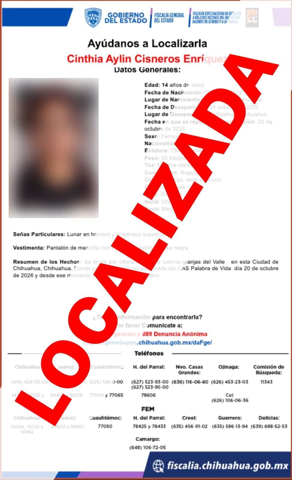 Localiza FEM a niñas, adolescentes y mujeres reportadas como ausentes